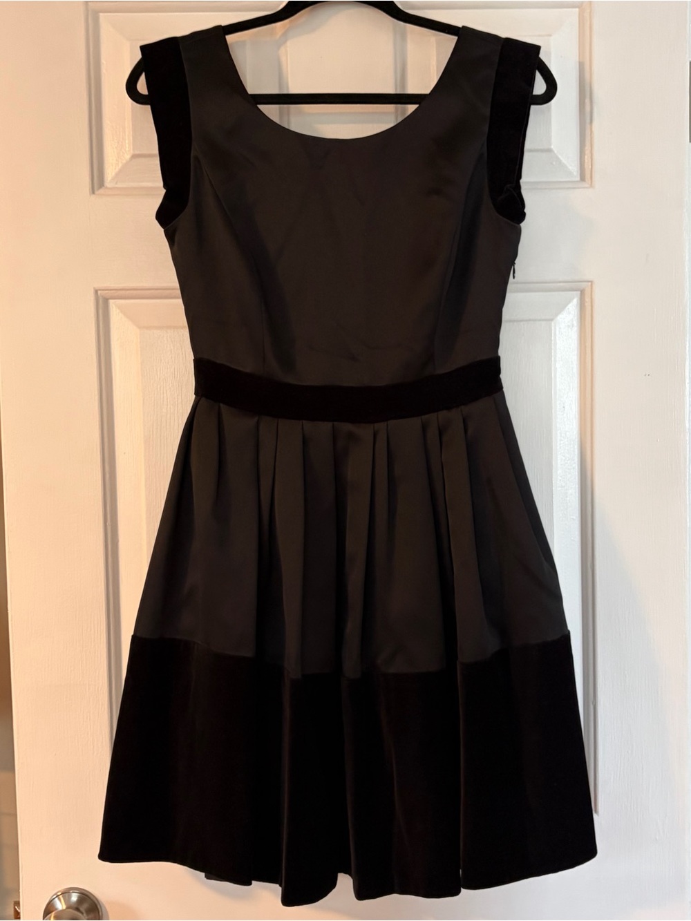 Halston Heritage Black Satin and Velvet Evening Dress